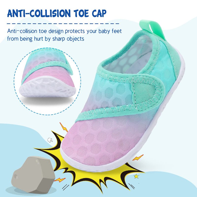 LeIsfIt Boys Girls Water Shoes Kids Aqua Socks Toddler Quick-Dry Swimming Shoes Non-Slip Summer Shoe for Beach Pool Surf, Pink Green, 8 Toddler
