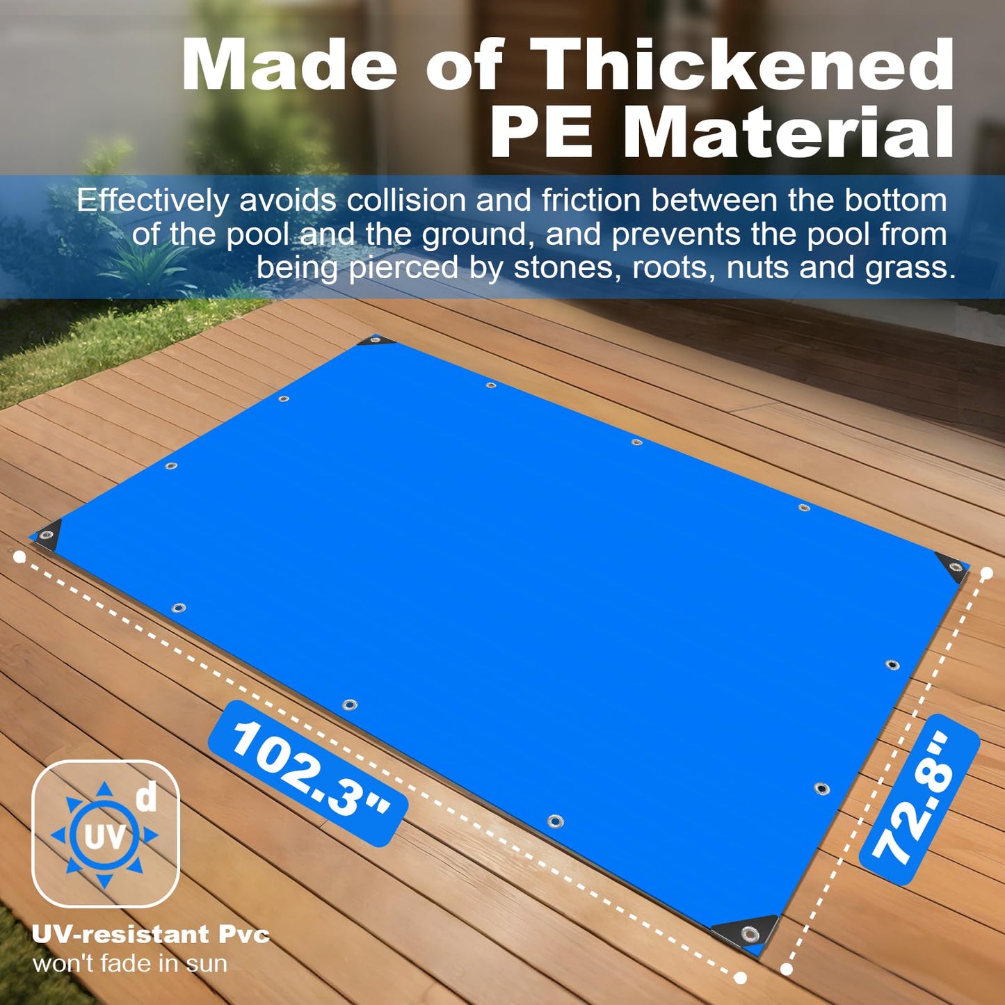 Protection Tarp for Inflatable Tanning Pool Lounger Float 102.3"x72.8" Adults Pool Floats Pad Rectangle Inflatable Pool Liner Pad for Sunbathing Water Bed Lounge Tanning Chair Thickened Mat