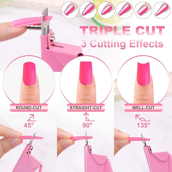 Light Pink Metal Premium Nail Clippers with Magnets Sizers for Acrylic Nails, False Nail Cutters for Nail Tips Fake Nail Trimmer Manicure Pedicure Sharp Clip Nail Tool Supplies For Salon Beauty