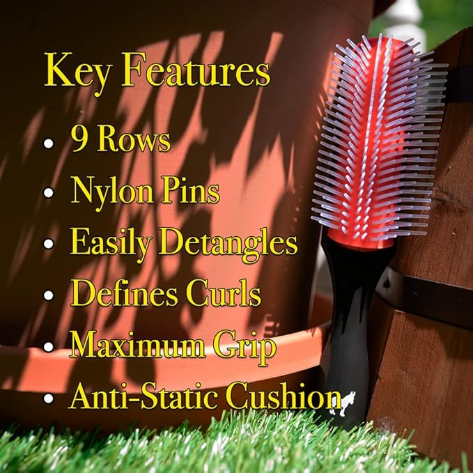 Pete & Pedro Classic Cushion 9 Row Nylon Bristle Men's & Women Hairbrush | Great for Separating, Shaping, Blow Drying, Styling & Detangling | Thick & Curly & All Hair Types | As Seen on Shark Tank
