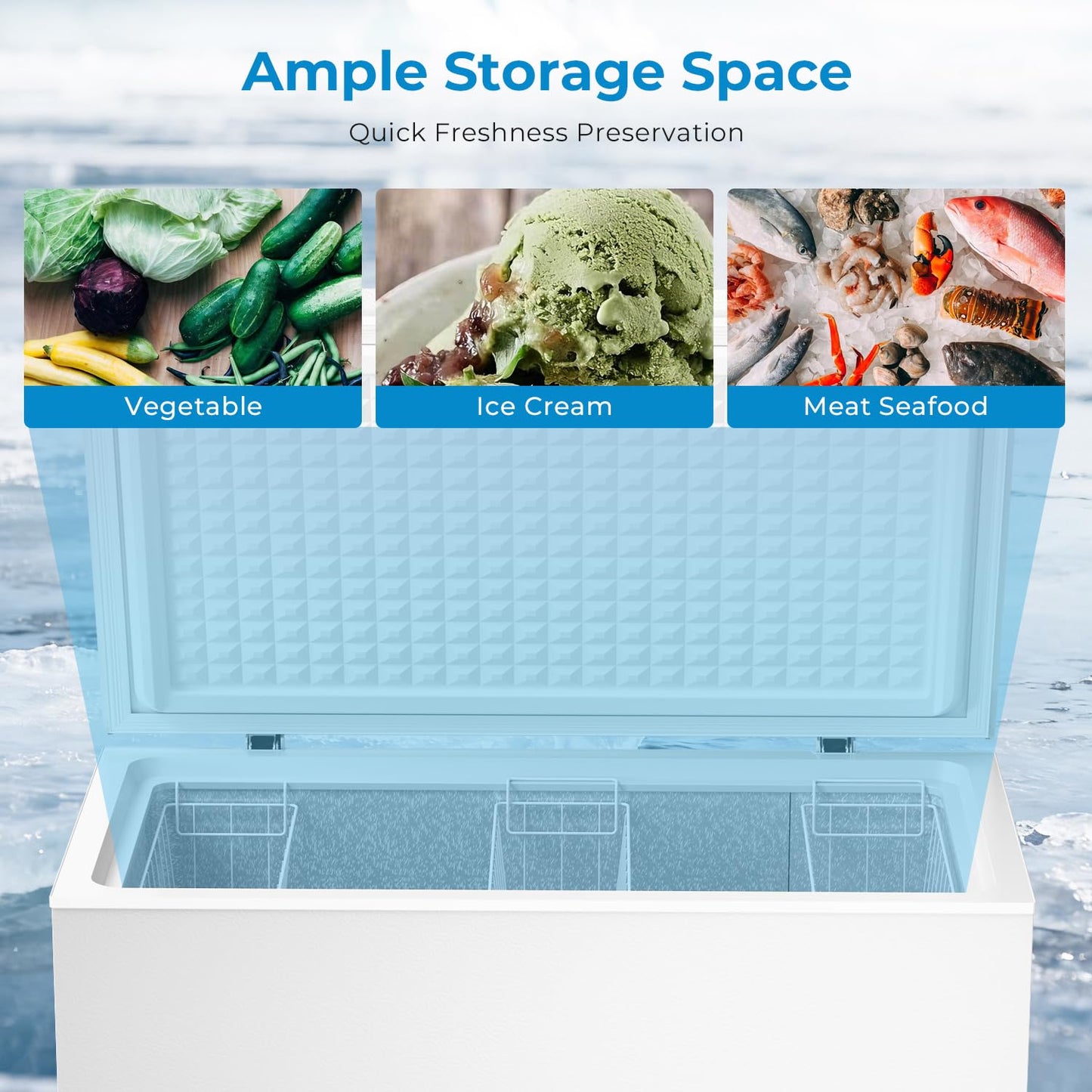 Antarctic Star Chest Freezer 5.0 Cubic Feet Compact Freezer with 3 Removable Baskets, Free Standing Top Open Door Deep Freezer, 7-Level Adjustable Temperature, White