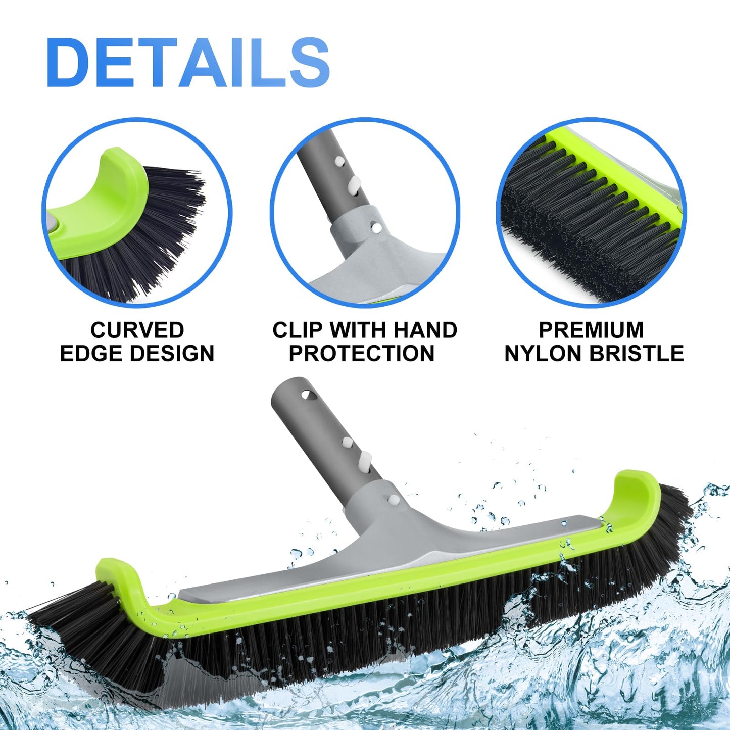Sepetrel Upgraded Pool Brush Head for Cleaning Pool Walls,Heavy Duty Inground/Above Ground Aluminum Swimming Pool Scrub Brushes with Curved Ends & Premium Strong Bristle