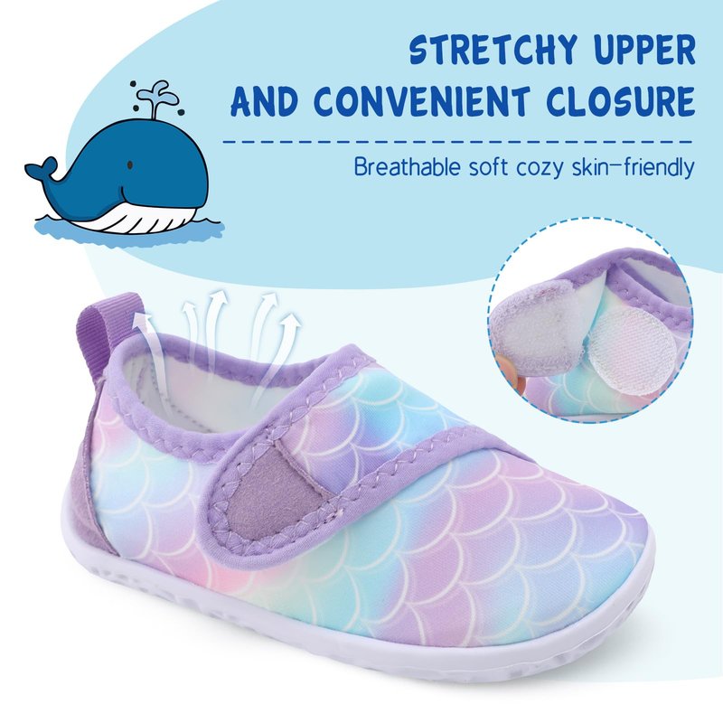 LeIsfIt Kids Water Shoes Toddler Girls Boys Swim Shoes Outdoor Quick-Dry Breathable Aqua Socks for Beach Pool Surf, Purple Scale, 13 Little Kid