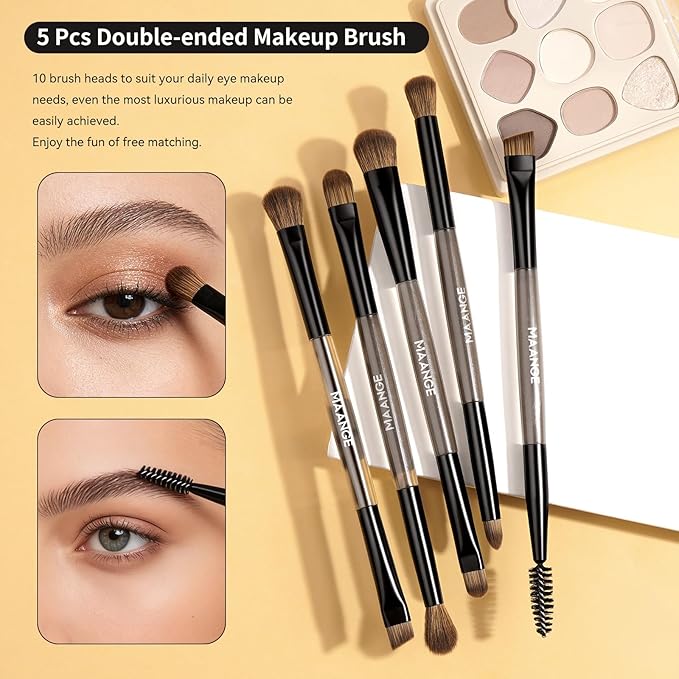 MAANGE 7 PCS Foundation Makeup Brush Set With Bag, Make up Brushes, Eyeshadow Concealer Brush, Double-ended Foundation Contour Powder Blush, Professional Face brush Set Tools For Liquid,Cream (Black)