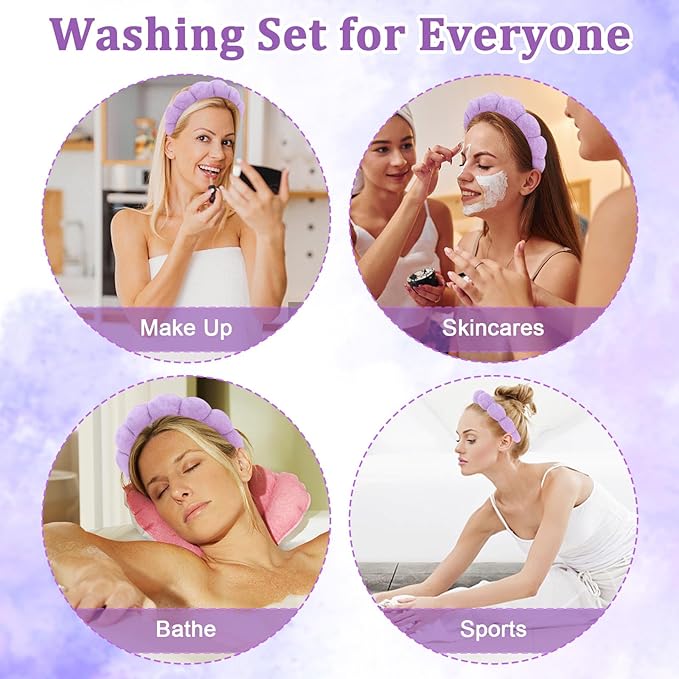 Women Spa Headband, Purp1e - Soft & Comfy Spongy Hairband for Washing Face, Makeup, Skincare, Yoga, Sports, Unique Fluffy Design for Her