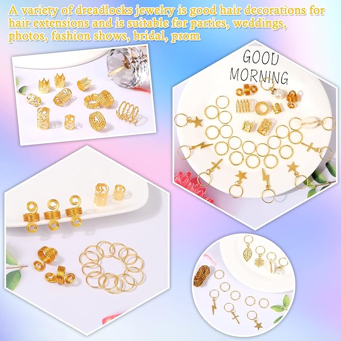 Lucomb 259 Pcs Hair Jewelry, Hair Accessories for Braids Silver Loc Jewelry for Hairs Dreadlocks Braid Jewelrys Hairs Cuffs Clips Dreadlock Accessories for Women's Loc Charms Rings Decoration