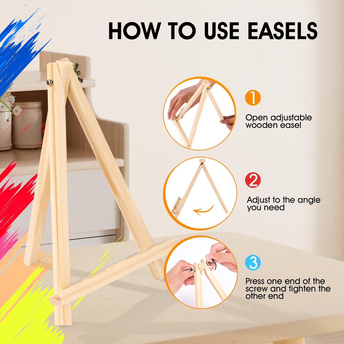 12 Pack 9 Inch Wood Easels, Easel Stand for Painting Canvases, Art, and Crafts, Tripod, Painting Party Easel, Kids Student Tabletop Easels for Painting, Portable Canvas Photo Picture Sign Holder