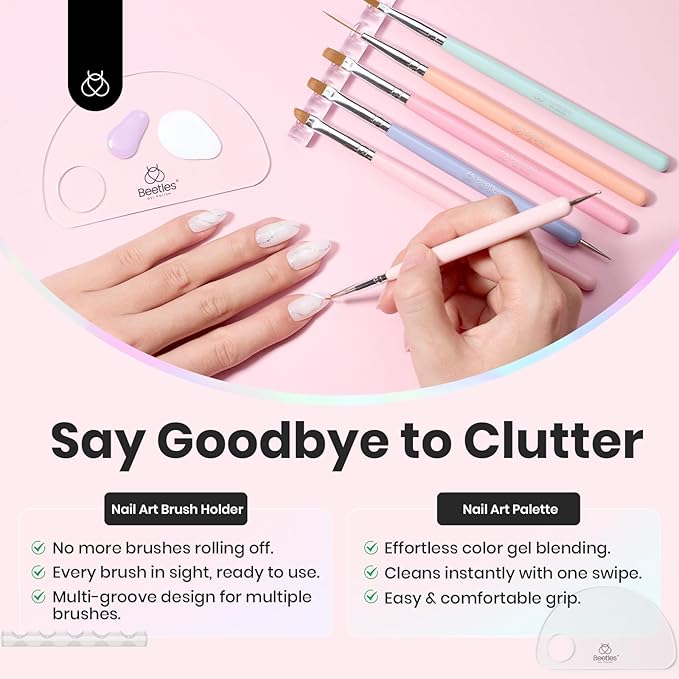 Beetles Nail Art Brushes Set, 7Pcs Nail Art Tools, Fingernail Art Design Pens, Wood Alloy Handle Nail Brush Set, Nail Brushes for Nail Art Salon DIY at Home Manicure Gifts for Women