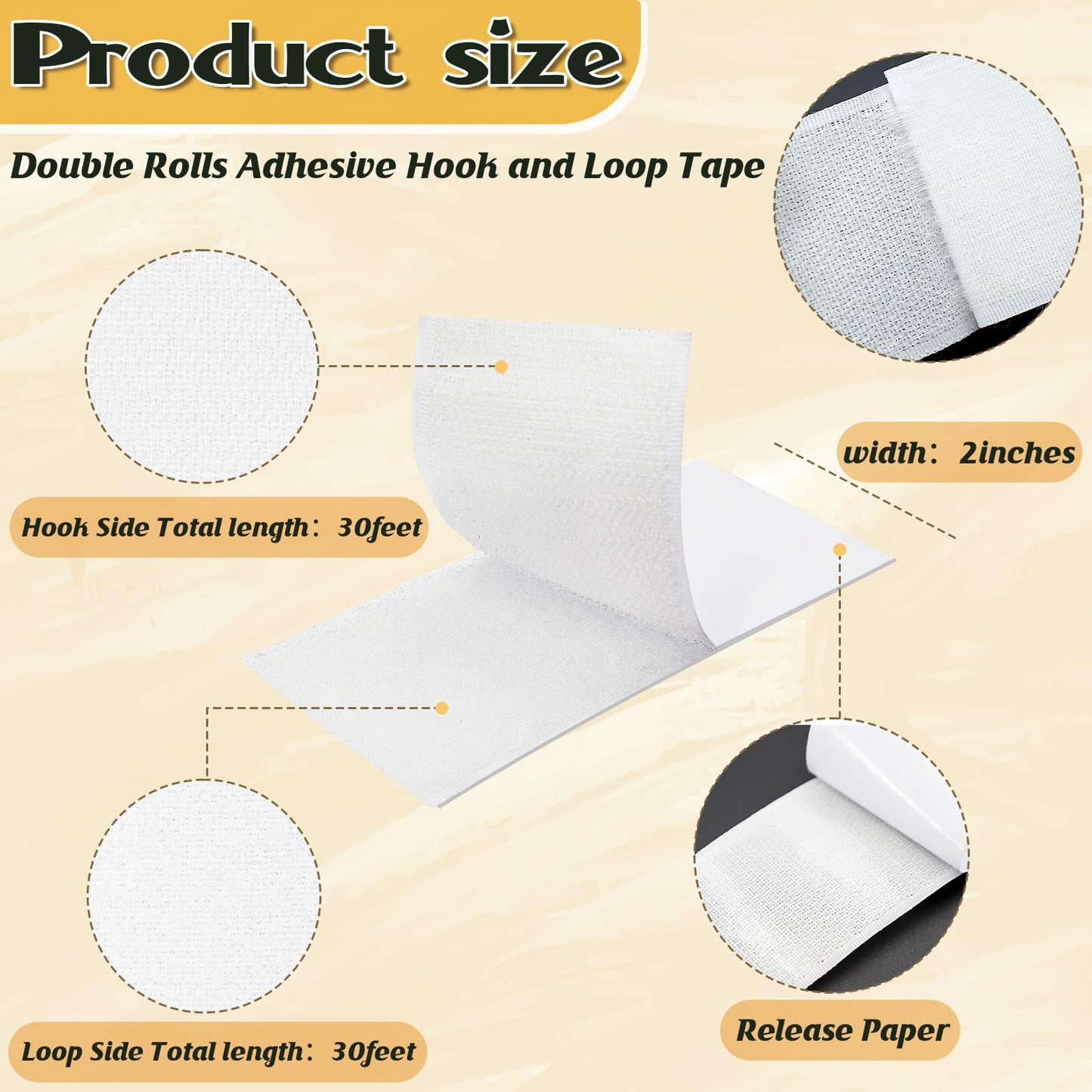 30 Ft×2 Inches Hook and Loop Tape Strong Viscosity Adhesive Back Arbitrary Cutting Sticky for Fabrics Nylon Self Adhesive Tape for Home Office School and Crafting 2 Rolls White and A Scissors (White)