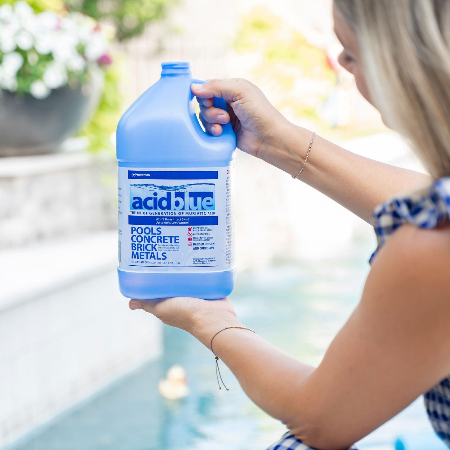 CPDI Champion 4-Pack Acidblue Muriatic Acid for Swimming Pools & Spas, 1 Gallon Each - Low-Fume pH Stabilizer & Cleaner for Concrete & Masonry Surfaces, Clears Rust & Scale Build-Up