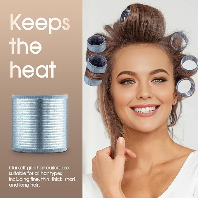 New Packaging-18 Pcs Thermal Ceramic Hair Rollers,Self Grip Jumbo Heatless Rollers Curlers for Women,Heatless Curlers for Blowout Volume,for Long Short Hair (Blue Black Gray)