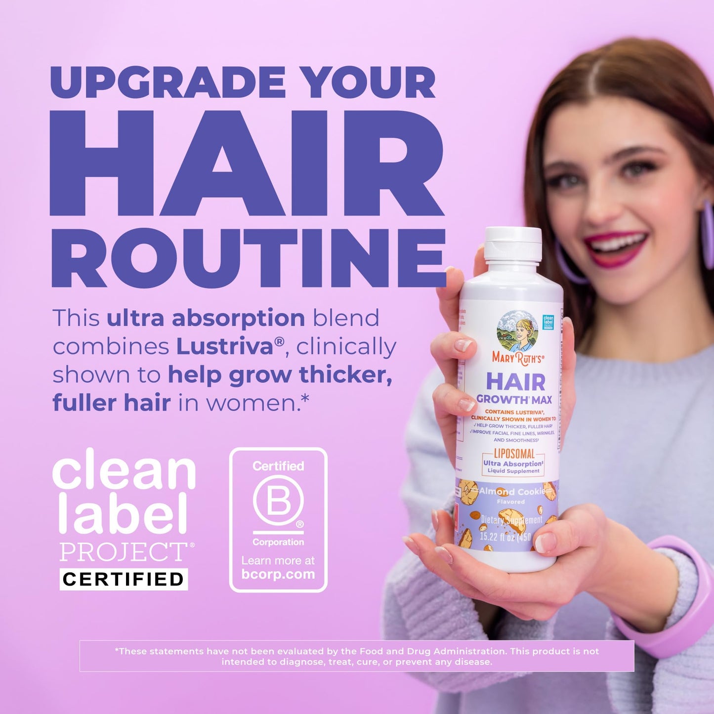 MaryRuth Organics Women's Hair Growth MAX Liposomal | with Lustriva® + Biotin 10000mcg + Pumpkin Seed Oil | Thicker Hair | Hair Care | Wrinkles, Fine Lines, Skin Care | Ages 18+ | 15.22 Fl Oz