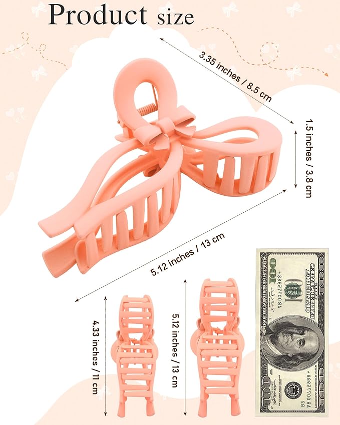 4 PCS Bow Hair Clips for Women Bow Claw Clip 5" Extra Large Hair Claw Clips for Thick and Long Hair Cute Bows Big Clip