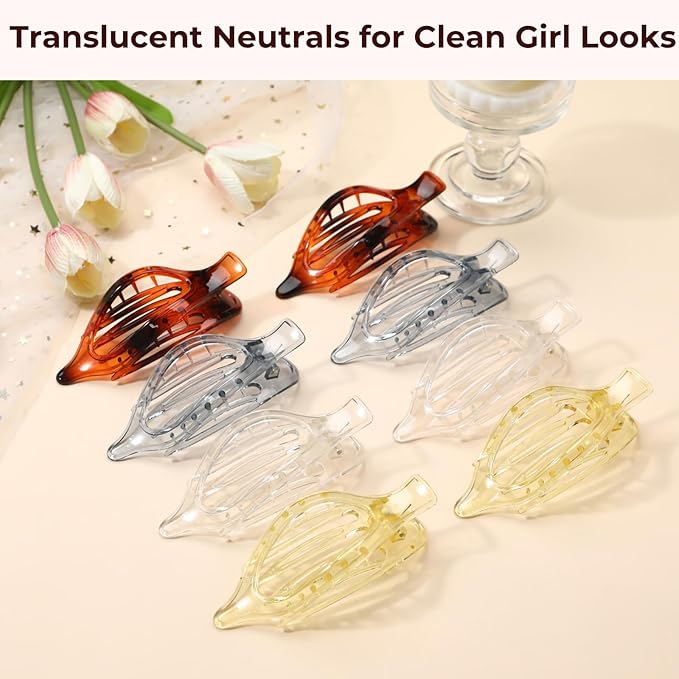 8 Pack Clear Flat Hair Clips – Matte Claw Clips for Women & Girls, Fresh Aesthetic Hair Accessories, Strong Hold No-Slip Barrettes for Summer & Everyday Styling