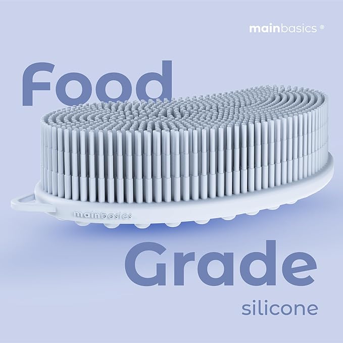 MainBasics Silicone Body Scrubber Dual-Sided Shower Loofah and Massaging Nodes (Frosted Sky, Massage)
