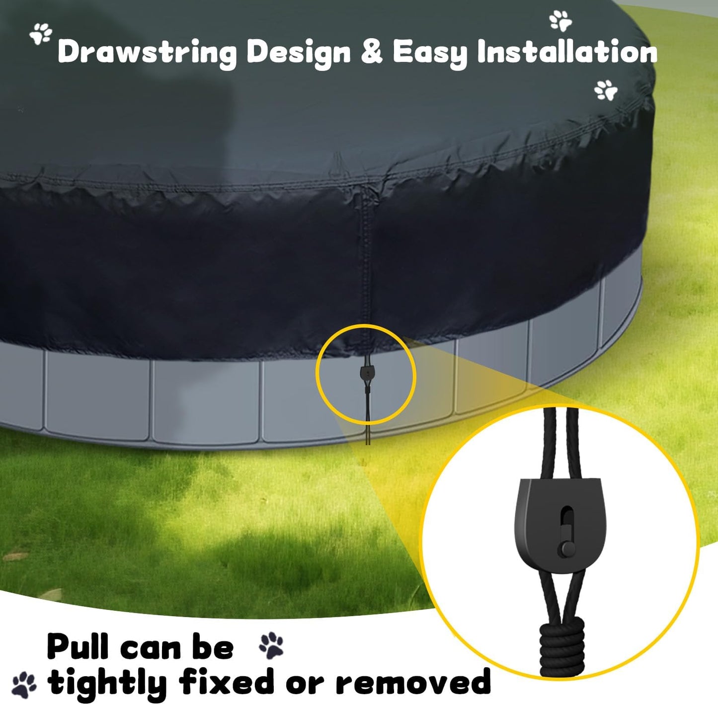 SAFANA 63/64 inch Round Dog Pool Cover [Upgrade 420D Thickened Durable] 64" Portable Dog Pet Bath Pool Cover, Foldable Round Doggy Inflatable Swimming Pool Cover, Drawstring Design Windproof Dustproof
