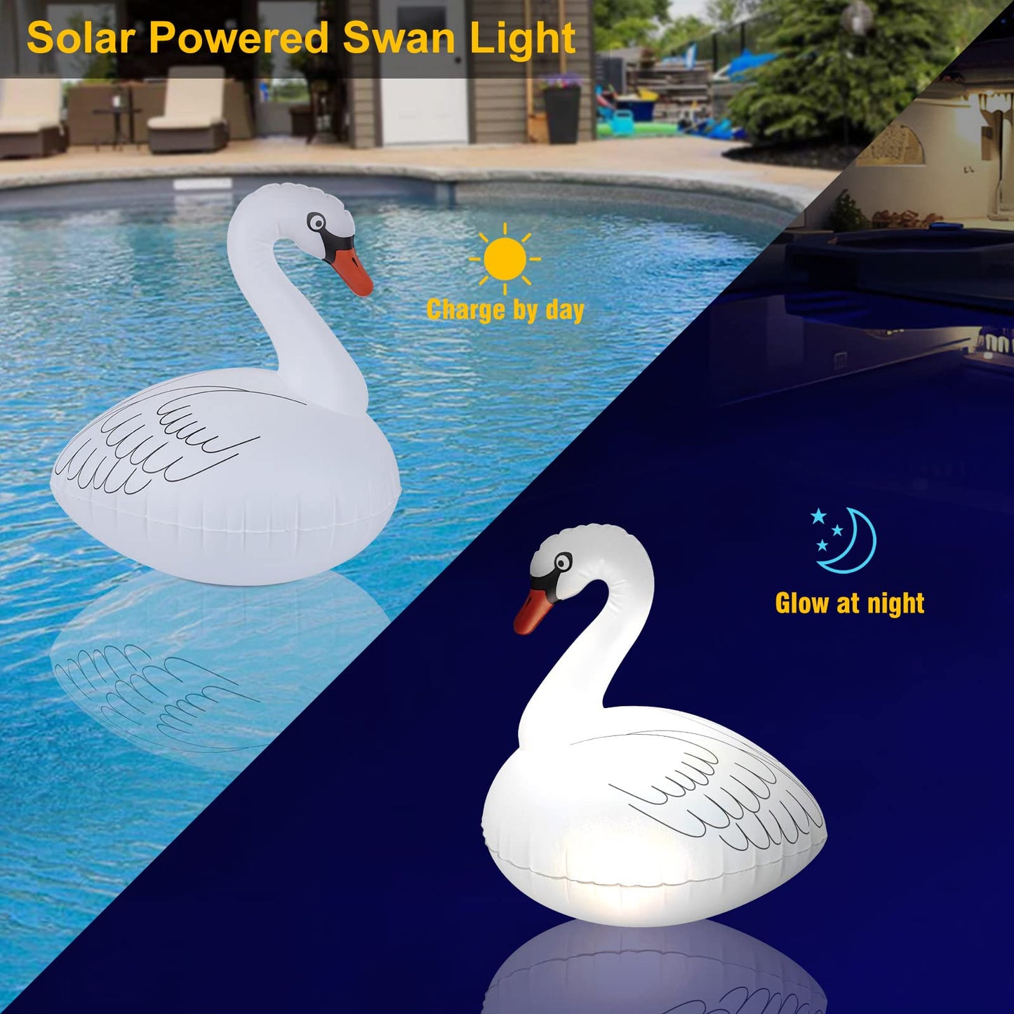Goallim Swan Floating Solar Lights - Waterproof Inflatable Colorful Changing LED Pool Light for Beach, Garden, Backyard and more