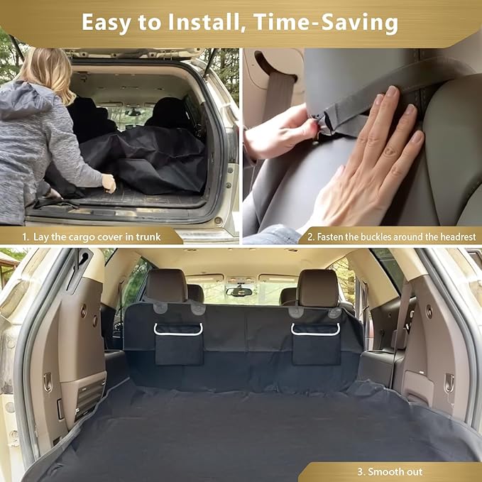 F-color SUV Cargo Liner for Dogs, Waterproof Pet Cargo Cover Dog Seat Cover Mat for SUVs Sedans Vans with 2 Large Pockets, Non-Slip, Large Size Universal Fit, Black