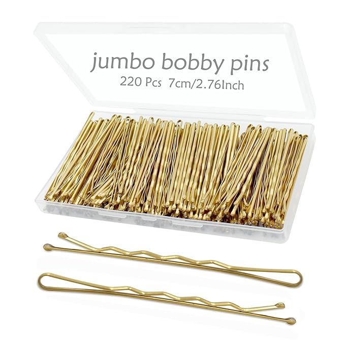 YINGFENG 220pcs Large Gold Bobby Pins for Women, 2.76 Inch Jumbo Hair Pins, Long Hair Clips Bulk with Box, Reusable Non Slip Hairpins Kit, Big Hair clips Great for Thick Hair