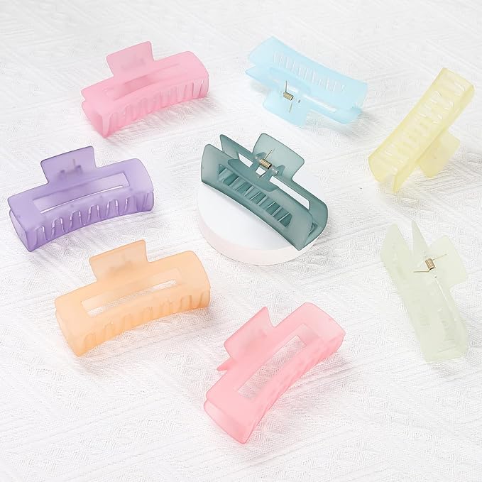 4.1 Inch Large Acrylic Banana Jaw Hair Clips - 8 Pcs Nonslip Rectangle Clips for Thick Hair, Hair Accessories for Women and Girls (Matte Color)