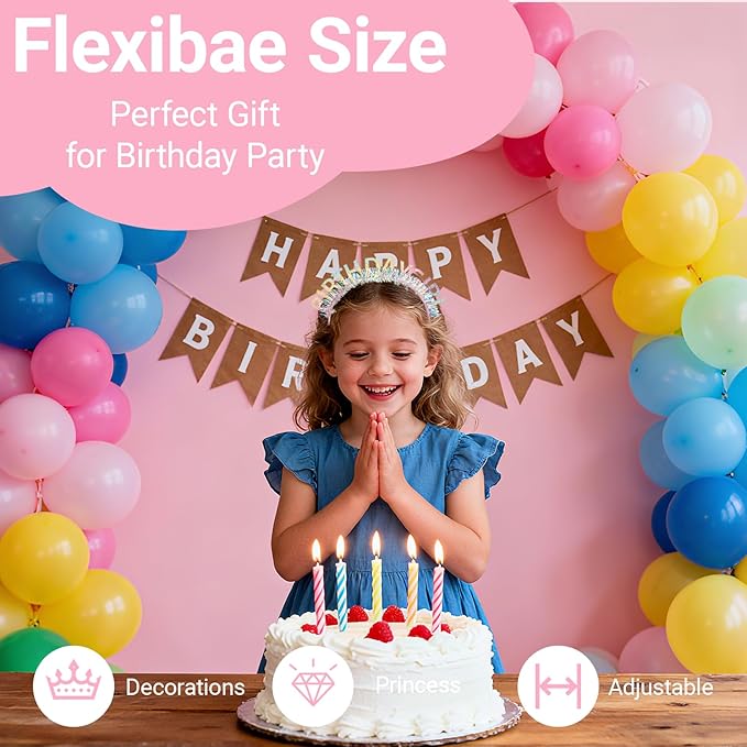 Birthday Headband with Sash for Women, Birthday Crwon Tiara for Decorations