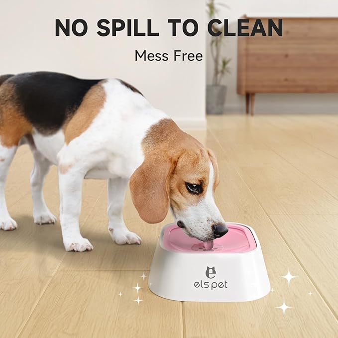 ELS PET Travel Bowl, No Spill, No Drip Slow Water Feeder/Dispenser for Dogs, Cats, 35oz/1L (Pink)