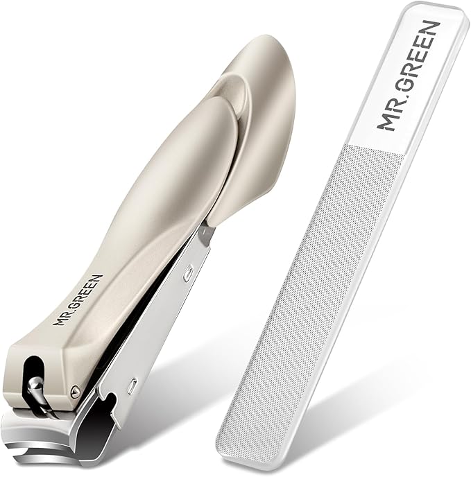 MR.GREEN Nail Clippers Stainless Steel Anti Splash Fingernail Cutter Manicure Tools Bionics Design Pedicure Scissor Nail Trimmer (Nail Clipper (Large)+Nail File)