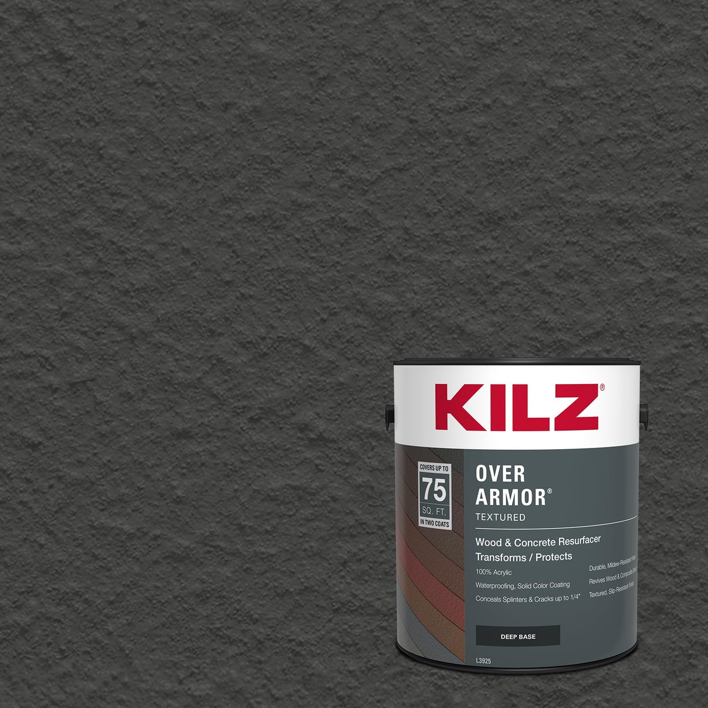 KILZ Over Armor Textured Solid Coating Resurfacer for Wood, Composite and Concrete Surfaces, Black Olive, 1 Gallon