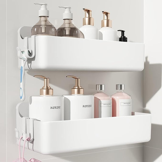 Nieifi Adhesive Wall Shelf, Shower Shelves, Shower Organizer for Bathroom Organization (White, 2 pieces)