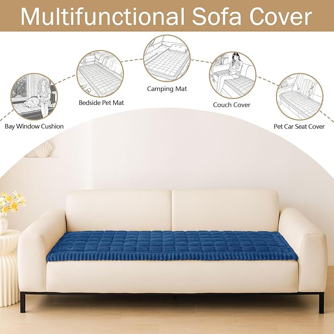 hyha Couch Covers for Dogs Washable, Non Slip Plush Dog Sofa Protectors, Fuzzy Pet Couch Covers for 3 Cushion Sofa Pet Friendly (Navy Blue, 27.6" x 88")