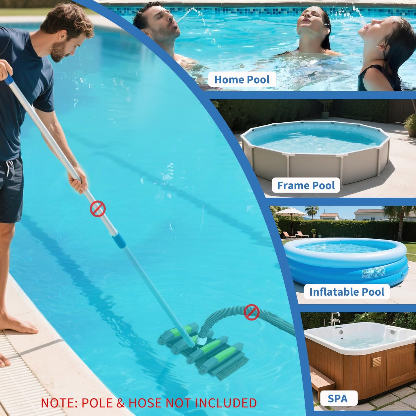 ROMIVO Heavy Duty Pool Vacuum Head with Soft Wheels, 17.5" Extra-Wide & 3.2LB Weighted, Flexible Side & Bottom Brush, Fit for 1.25" & 1.5" Hose, Deep Cleaning for Inground & Above Ground Pool, Gray