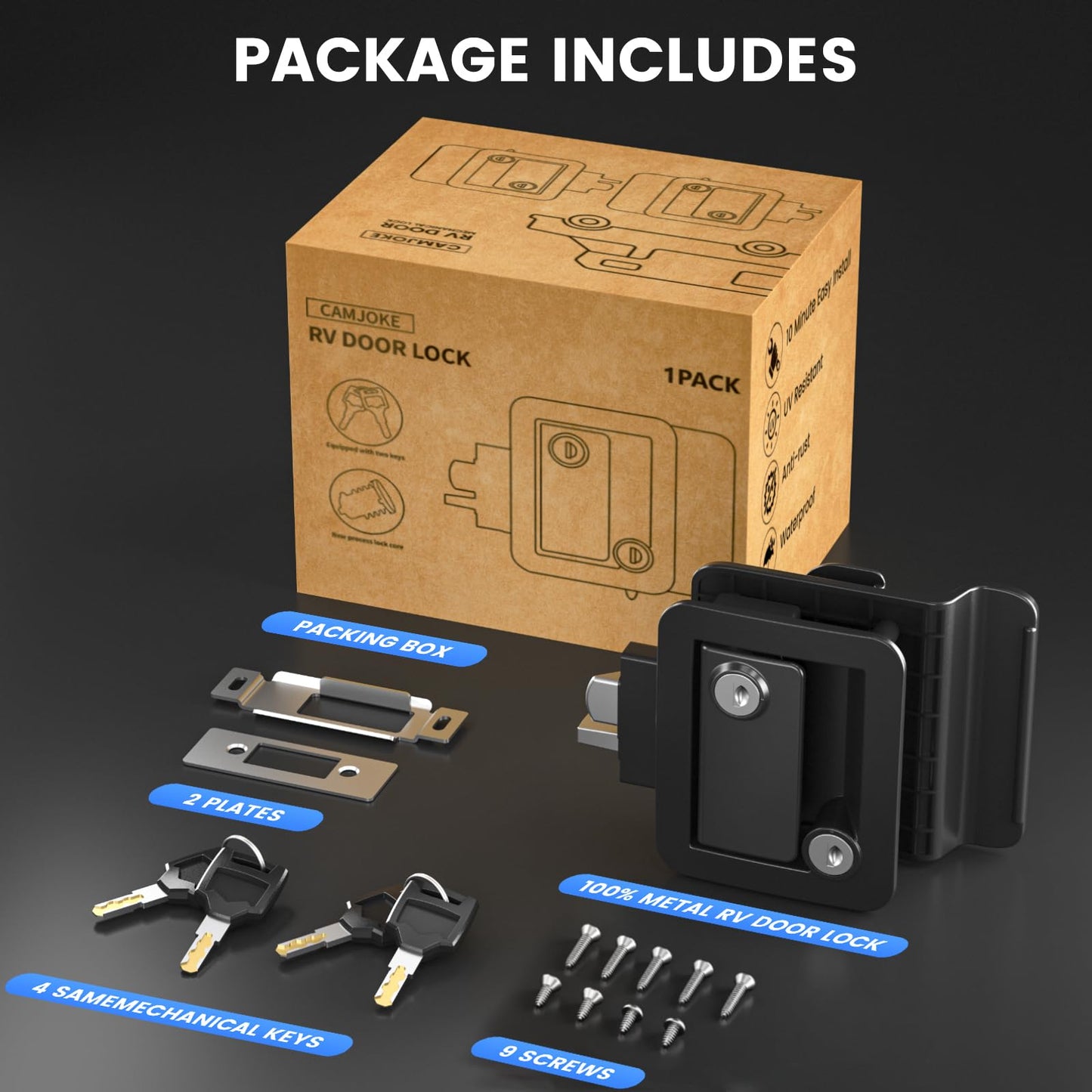 RV Door Lock for Travel Trailers with Paddle Deadbolt, Camper Entry Door Latch, RV Lock Replacement Kit with 4 Keys, for Cargo Hauler Horse Trailer Truck (1 Lock 4 Keys)