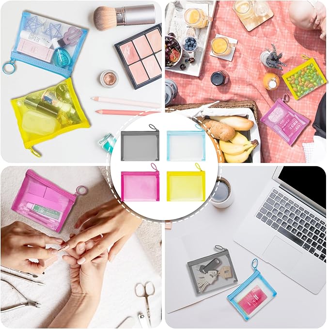 Mini Mesh Pouches(4 Pack), Small Mesh Bags with Zipper Nylon Makeup Pouches Bag Cosmetic Pouch Travel Purse Organizer Insert Diaper Inside Bag Organizers Home Organizing Size See Through Cute Colors