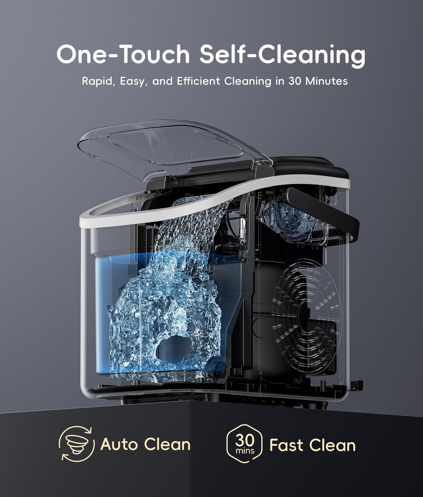 ecozy Portable Ice Makers Countertop, 8 Cubes in 6 Mins, 26lbs/Day, Bullet Ice Maker Machine with 2 Ice Sizes, Self-Cleaning Ice Maker with Carry Handle for Home/Kitchen/Party/Travel - 2026 Version