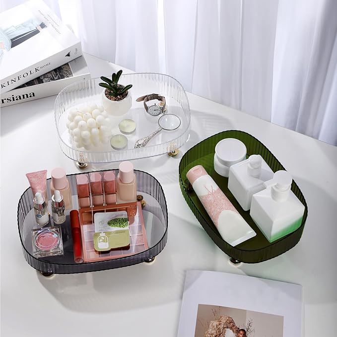 Clear Acrylic Perfume Tray, Round Makeup Bathroom Trays for Counter, Decorative Vanity Trays for Bathroom Countertop for Dresser Tops - Black