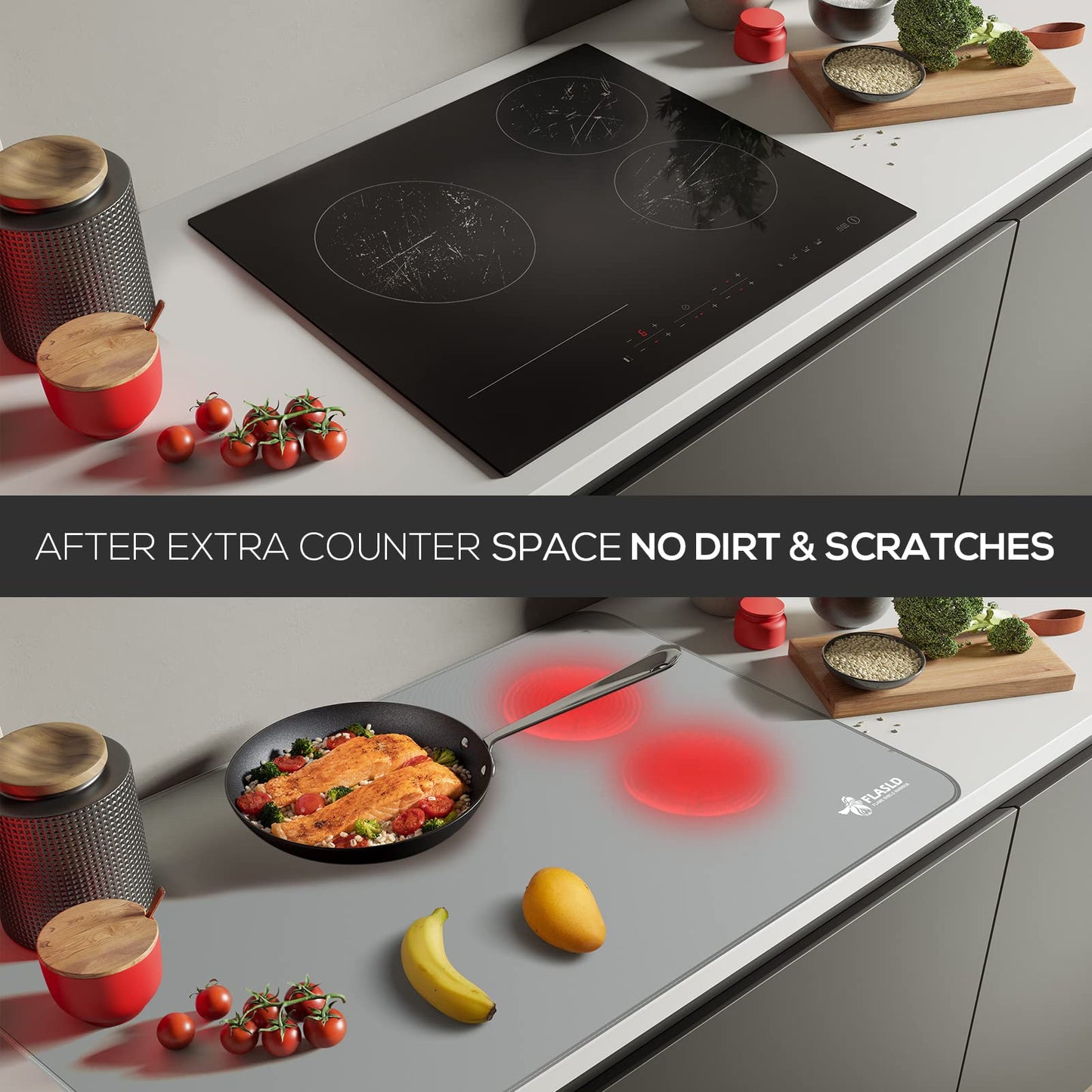 FLASLD Stove Top Covers, Heat Resistant Glass Stove Top Mat, Ceramic Glass Cooktop Protector Expands Usable Space, Reusable and Easy to Clean, Gray-20×24 inch