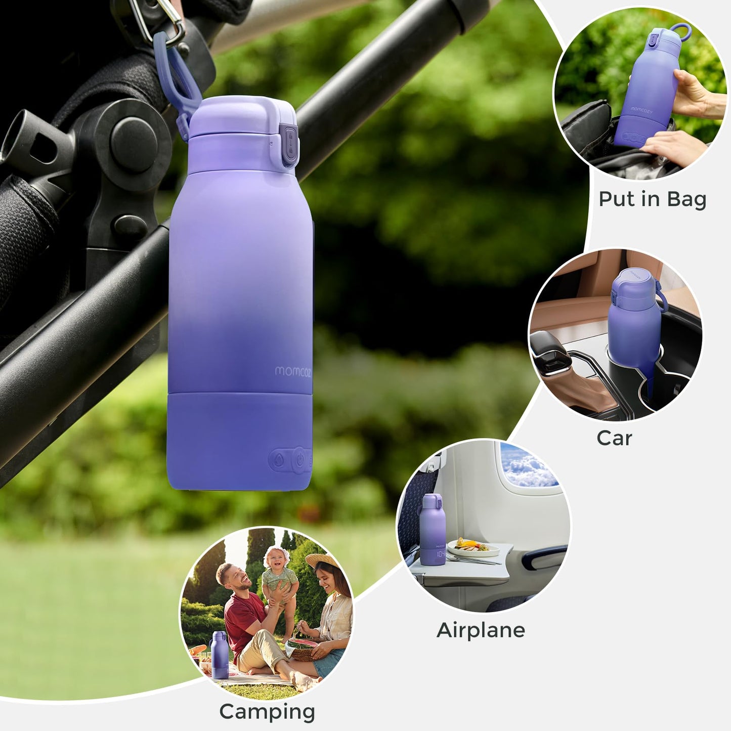 Momcozy Portable Bottle Warmer for Travel – Dual Heating Modes for Breast Milk & Water, Portable Milk Warmer with Fast Heating & Long Battery Life, 17 Ounces Large Capacity, Purple