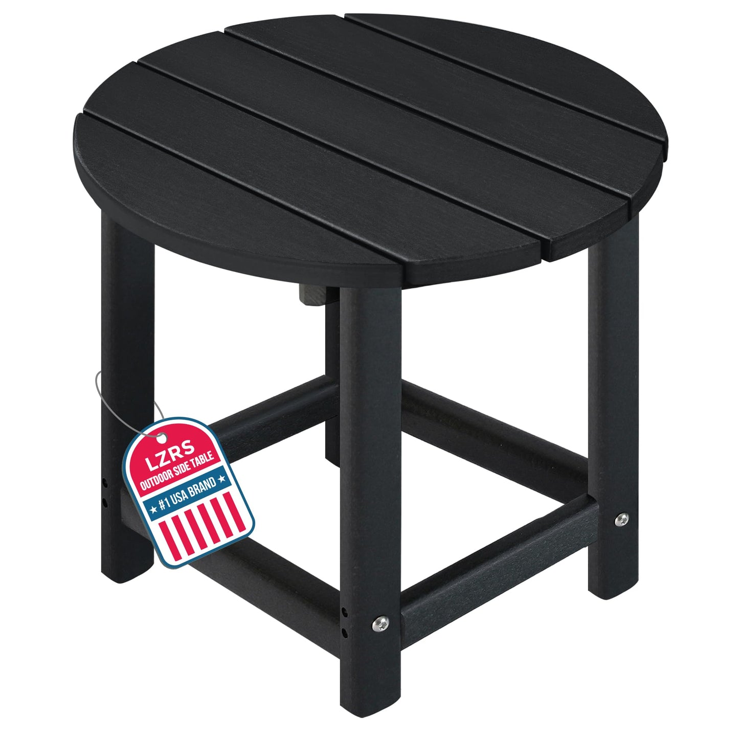 LZRS Round Adirondack Patio Side Table End Table, Outdoor Side Tables for Patio, Backyard,Pool, Indoor Companion, Easy Maintenance & Weather Resistant(Black)