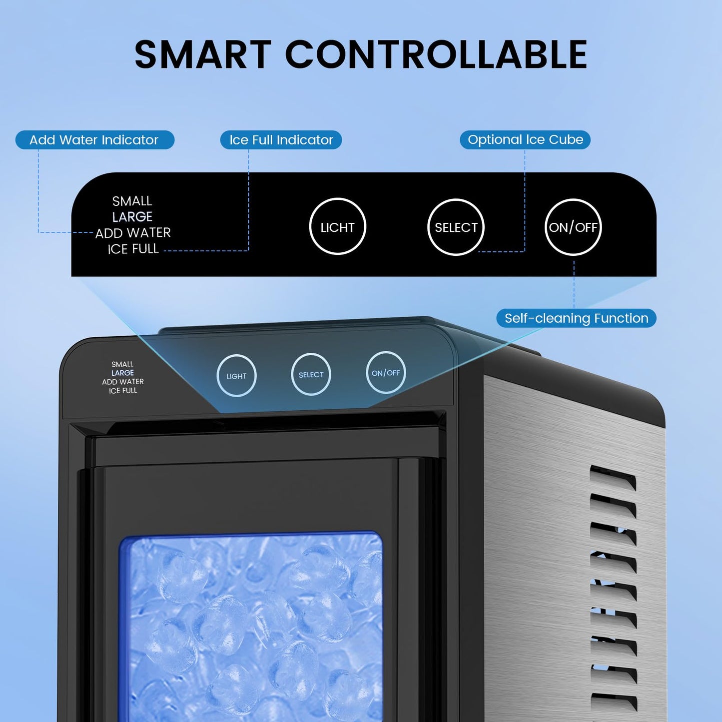 COWSAR Ice Maker Countertop, Portable Ice Machine with Self-Cleaning, 26 lbs/24Hrs, 8 Cubes in 6 Mins, Quiet Compact Commercial Ice Maker for Kitchen, RV, Camping