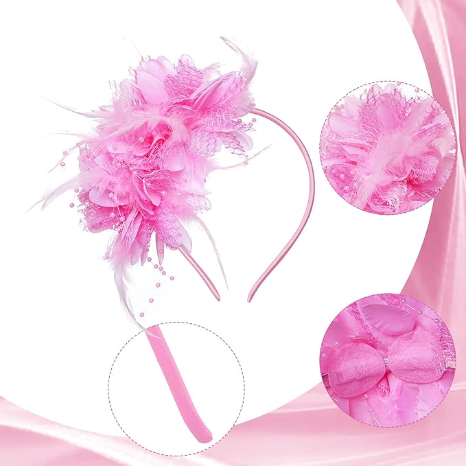 Womens Fascinators Hats Tea Party Hats for Women, Feather Pearl Veil Headband for Wedding Cocktail Dresses Accessories