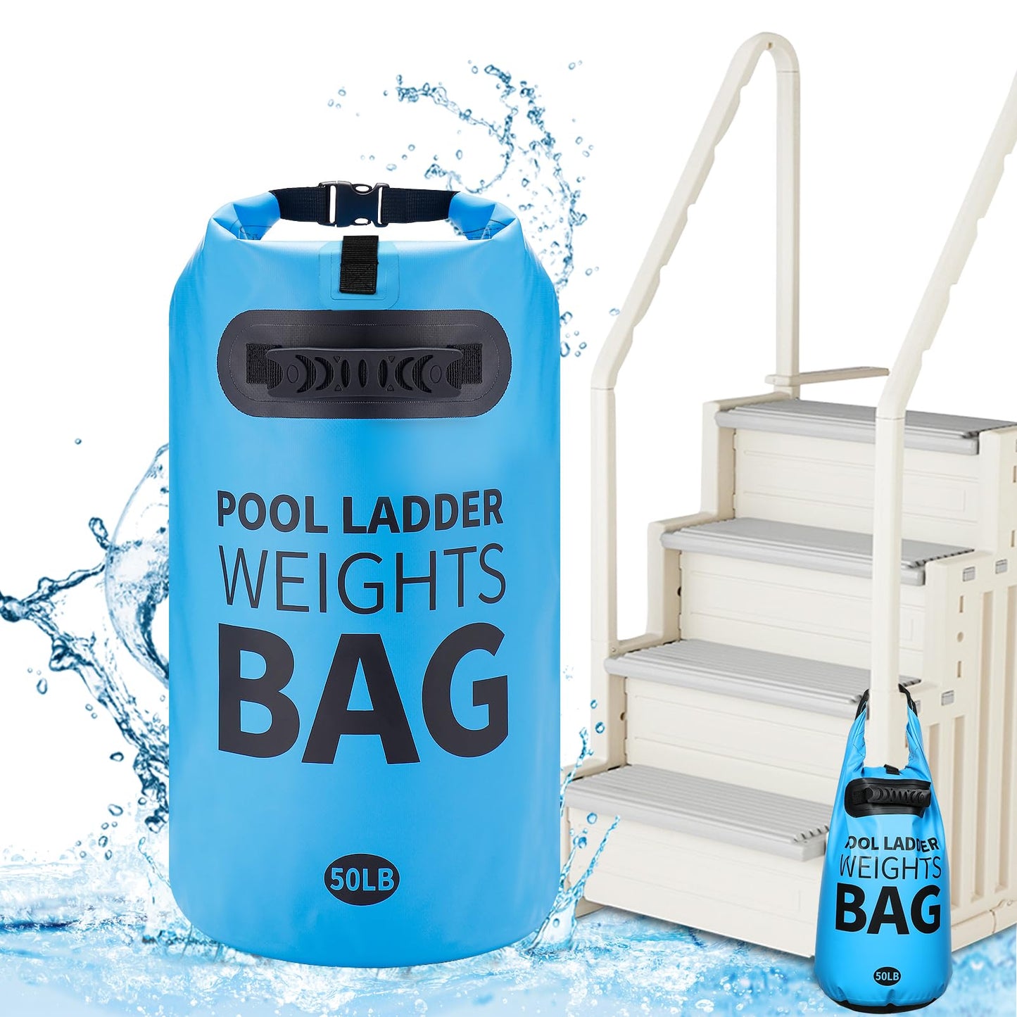 Heavy Duty Pool Ladder Weights - 50lbs Sand Fillable Universal Sand Bags Step Anchors, 500D PVC Waterproof Tear-Resistance Foldable Sandbags for Above Ground Swimming Pools Stair Entry Systems, 1 Pack