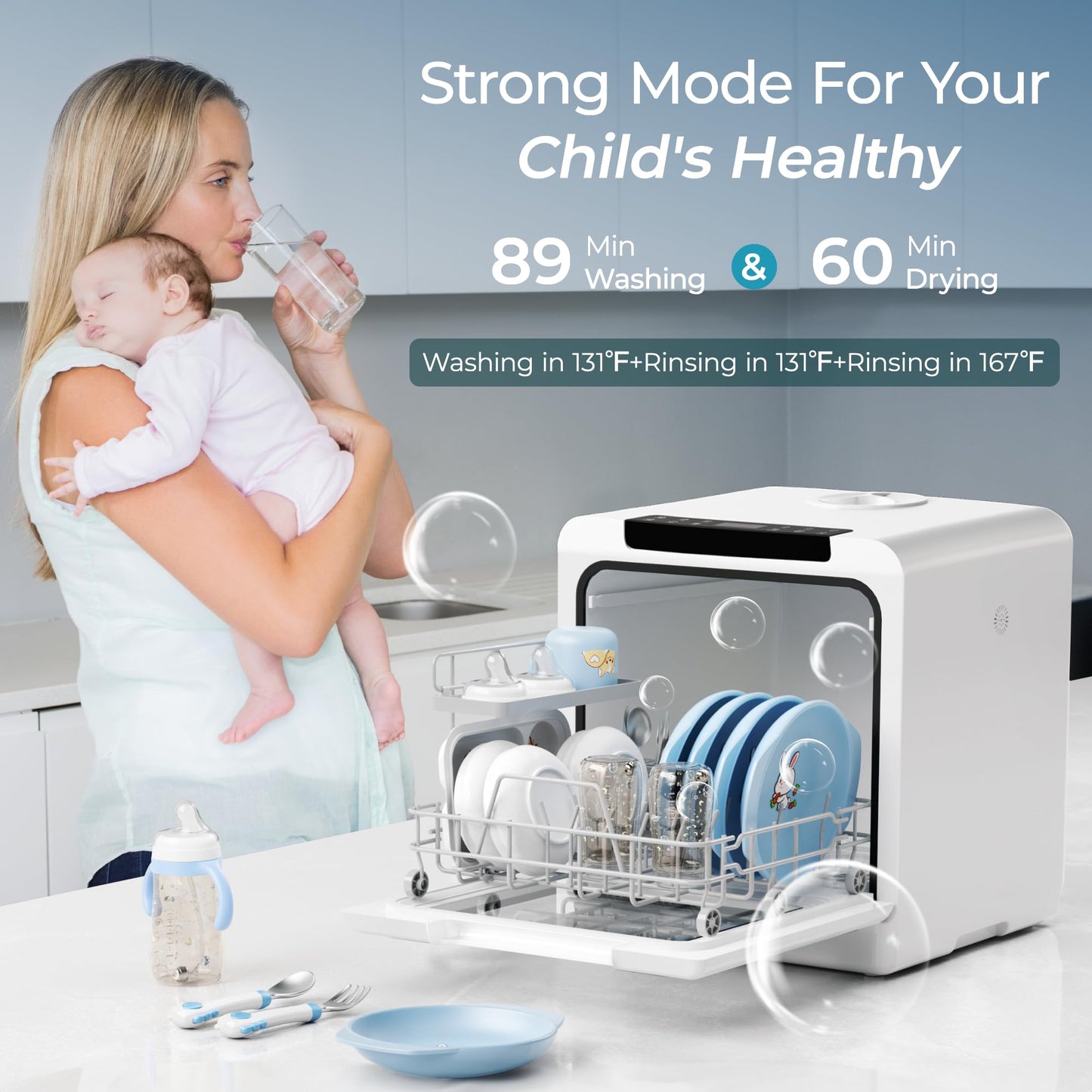 EUHOMY Countertop Dishwasher Portable, 8 Programs Mini Dishwasher with 5L Built-in Water Tank and Inlet hose, No Hookup Needed, Dish Washer with Self Clean/Baby Care/Air Dry, for Apartments & RVs