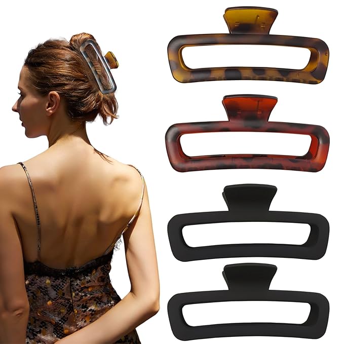 5 Inch Hair Claw Clips Extra Large Square No Slip Big Matte & Glossy XL Rectangle Clip for Thick Curly Long Hair Women, 4 Pack
