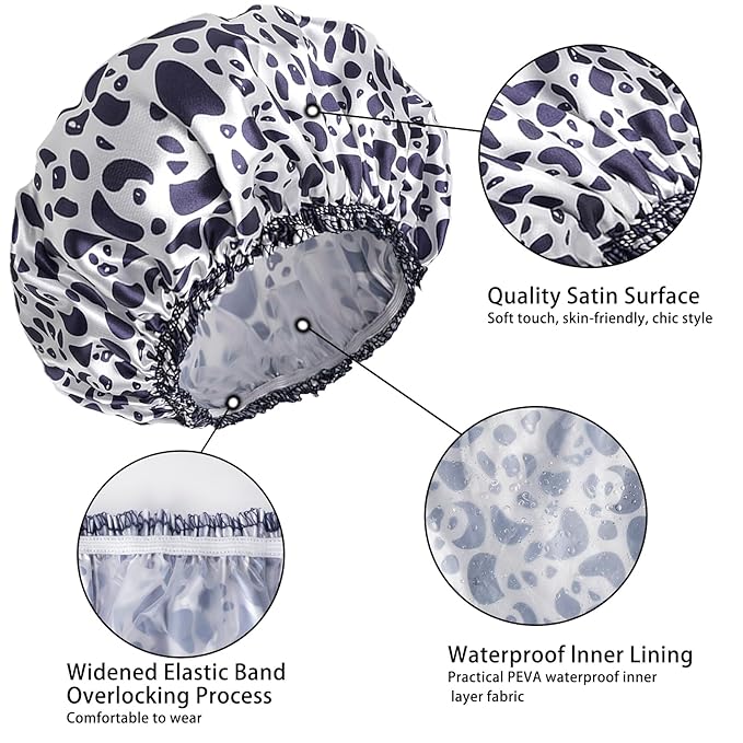 Shower Caps for Women, 4 PCS Elastic and Reusable Bath Caps, Double Layers Shower Cap Reusable Waterproof, Bathing Shower Caps, Environmental Bath Hair Protection Cap - Stone