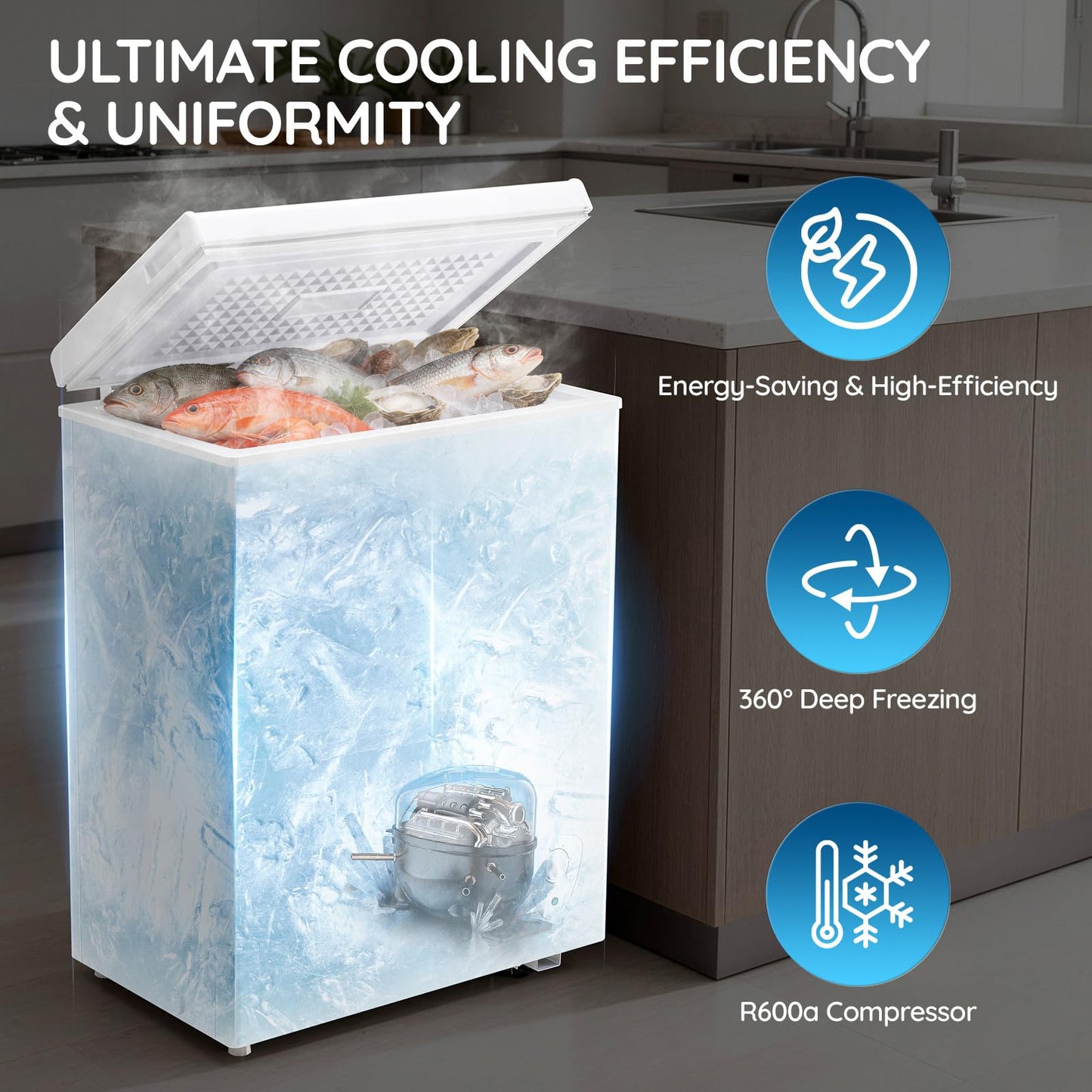 TACOOL 4.5 Cu.ft Chest Freezer Mini freezer with Removable Basket 90L Capacity Storage Knob Temperature Control White
