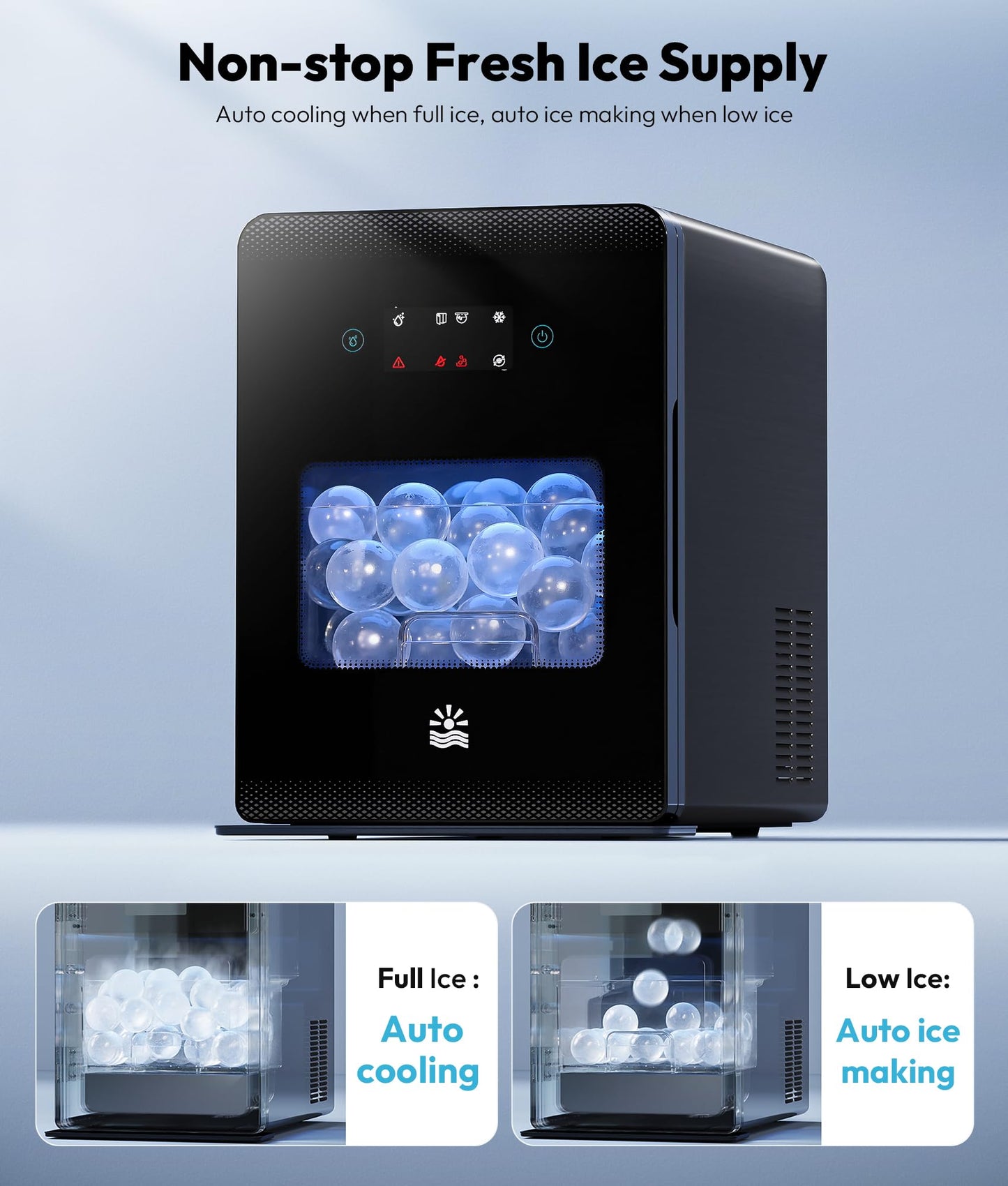 EXNOS 2" Ice Ball Maker - 4 Ice Spheres in 35min, 144pcs/24H, Sphere Ice Maker with LED Quiet Panel, Auto/Manual Water Fill, LED Panel, Self-Cleaning Clear Ice Maker for Cocktail Whiskey Bourborn