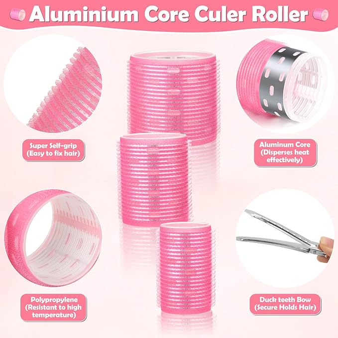 Thermal Jumbo Rollers Hair Curlers Set with Clips - 24 Large Self-Grip Rollers for Volume and Curls on Long, Medium, Short Hair (63mm, 48mm, 36mm)