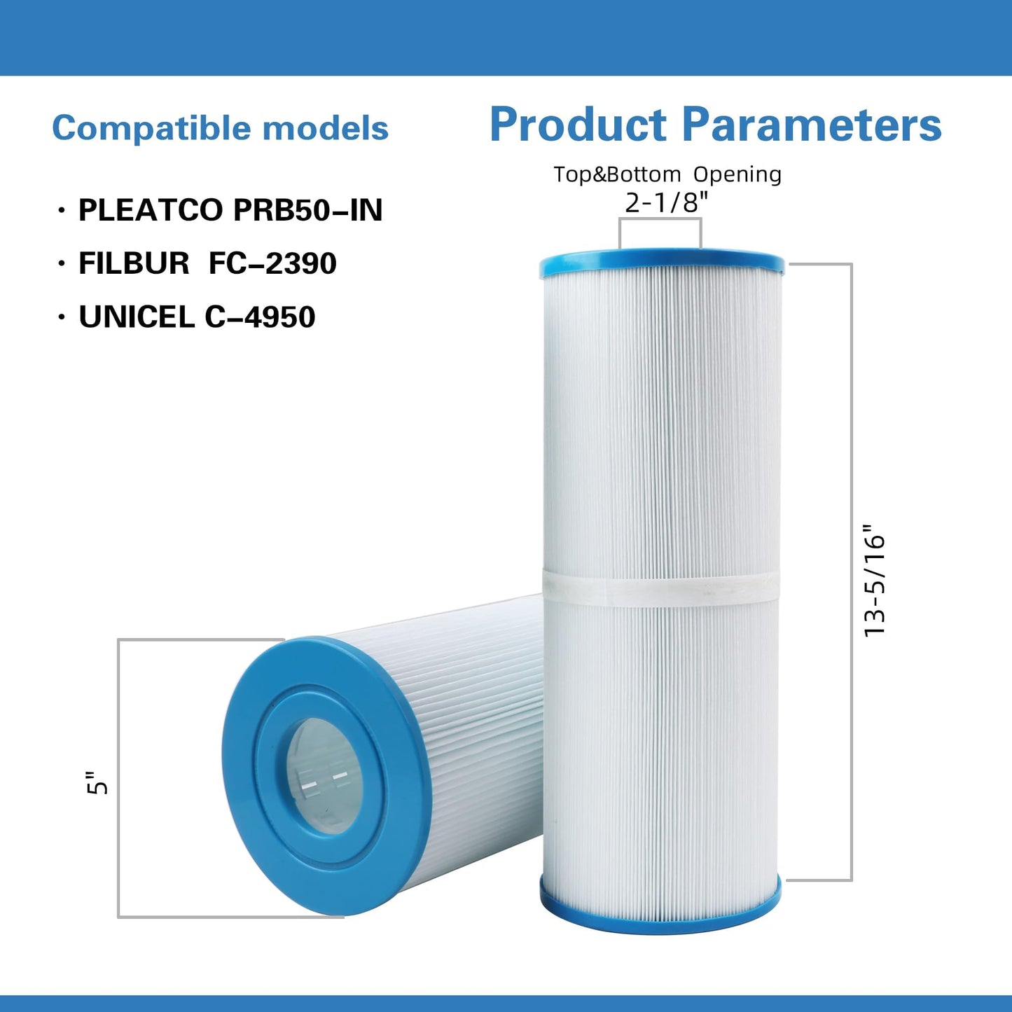AmiBron C-4950 Spa Filters, Replaces For Pleatco PRB50-IN, Filbur FC-2390, 03FIL1600, 373045, Compatible For Jacuzzi J210/J220/J235/J245/J275, 50 sq.ft 5X13 Drop in Hot Tub filter 2 Pack