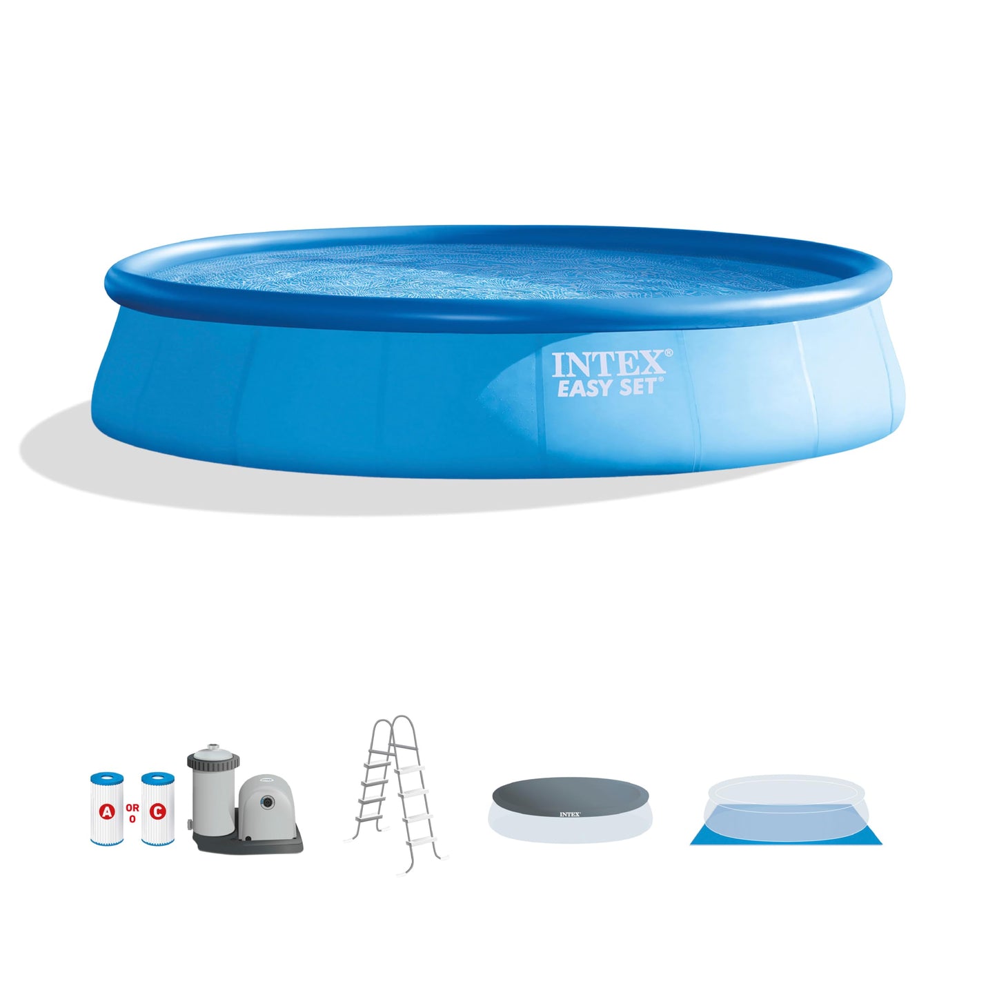 INTEX Easy Set 18 ft x 48in Above Ground Pool Set, Round Inflatable Swimming Pool with 1500 GPH Cartridge Filter Pump, Ladder, Cover, & Ground Cloth