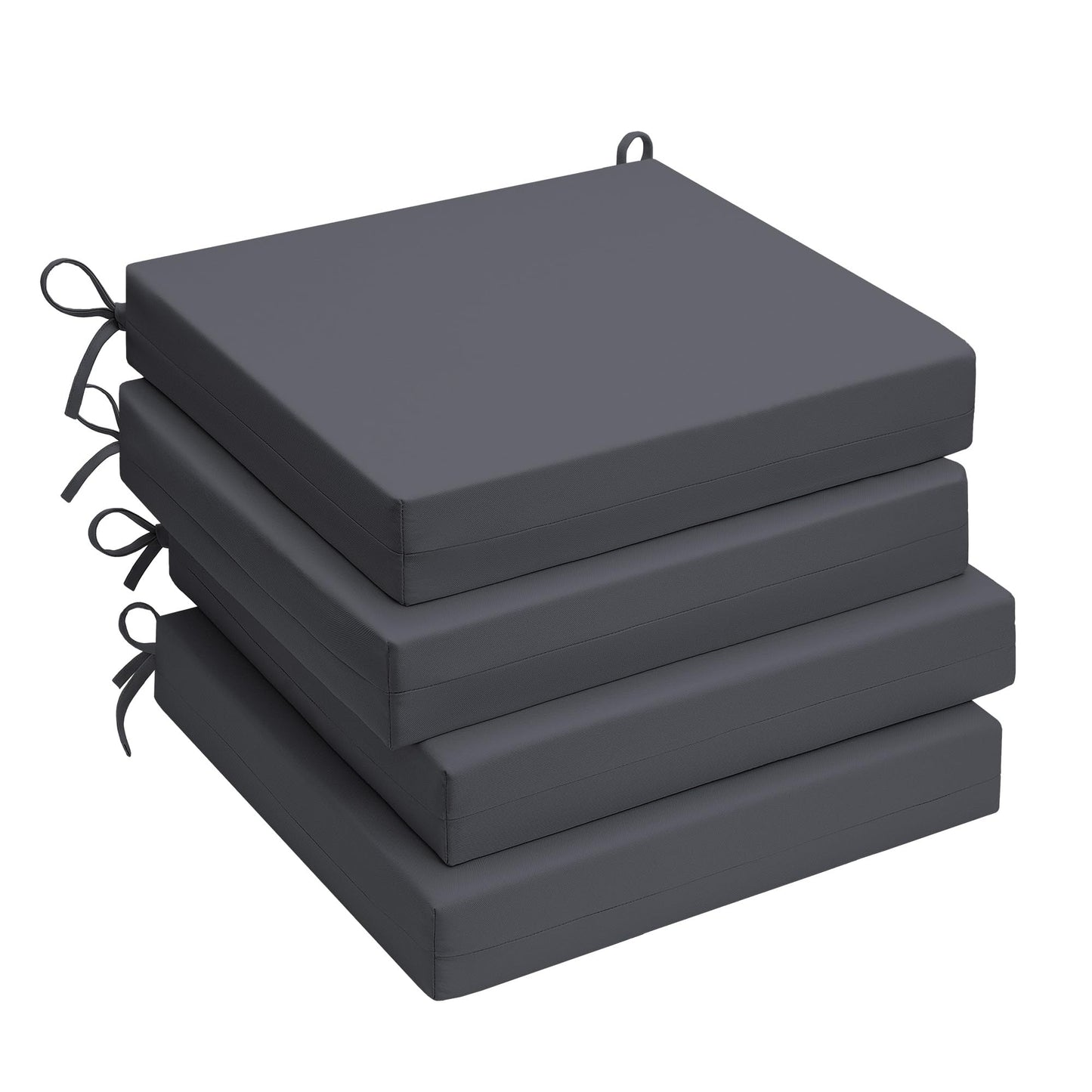 UNIKOME Outdoor Chair Cushions Pack of 4, Water Resistant Patio Cushions with Ties, High Density Sponge Filling Square Corner Seat Cushions for Outdoor Furniture, 18.5"*16"*3", Grey